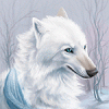 Белый волк под падающим снегом