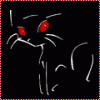 Черная кошка с горящими глазами