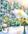 Снеговик у избушки